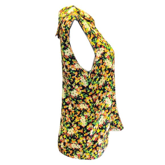MARNI BLACK MULTI LOVERS PRAIRIE SABLE FLORAL PRINTED SLEEVELESS COWL NECK CREPE - Picture 2 of 5